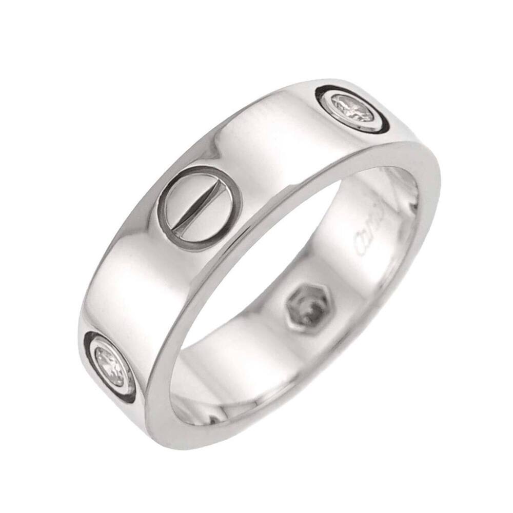 Cartier Love Ring #52, Half Diamond 3P, 18K WG White Gold 750.